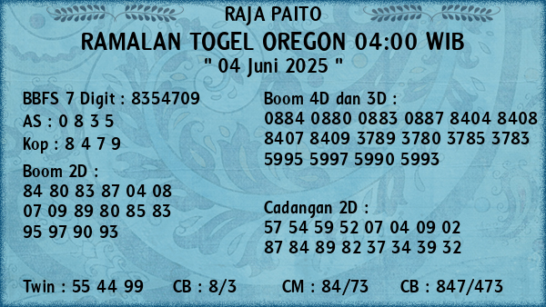 Prediksi Oregon 04:00 WIB