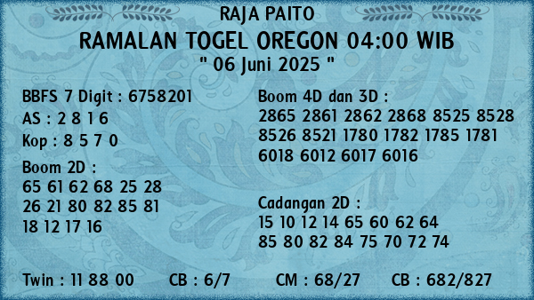 Prediksi Oregon 04:00 WIB