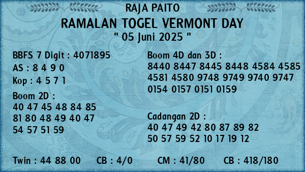 Prediksi Vermont Day